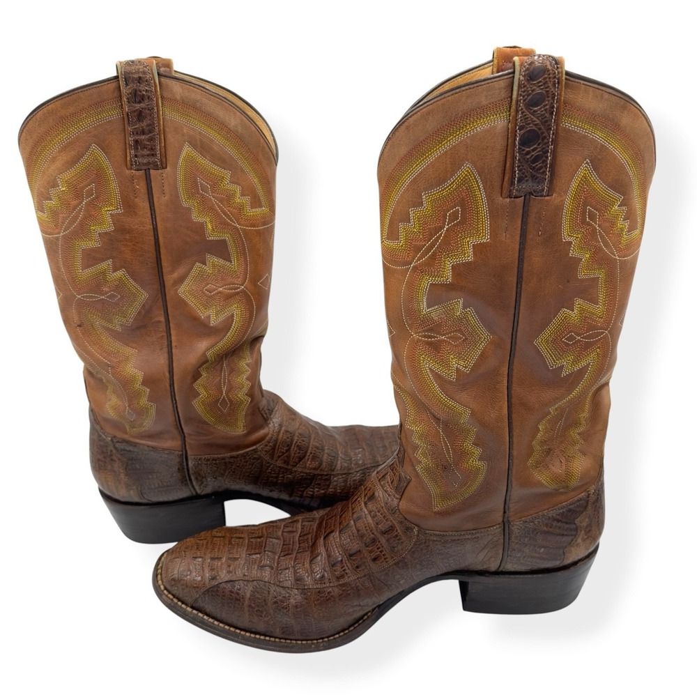 VTG Rios of Mercedes Caiman Hornback Boots Men's Size 10D Western Cowboy 1981
